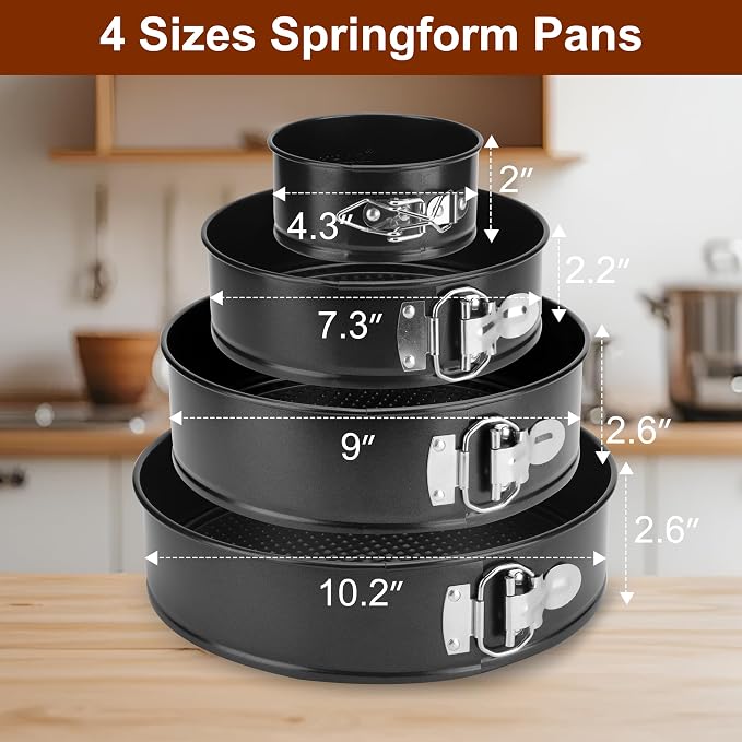 Springform Pan Set of 4, 4/7/9/10inch Cake Pan, Non-Stick Leak-Proof with Removable Bottom, Cheesecake Pan for Baking, Black - Image 2