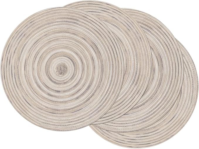 SHACOS Round Braided Placemats 15 inch Set of 4 Variegated Washable Kitchen Table Placemats for Home Wedding Party (Rainbow Gray, 4) by SHACOS