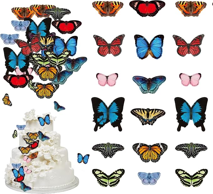 60Pcs Edible Butterfly Cake Topper Cupcake Wafer Paper Wedding Themed Party Kids Wedding Girl Women Party Birthday Cake Decoration Supplies by Unknown