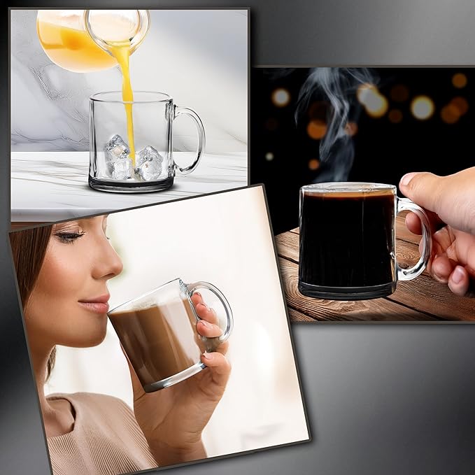 Libbey Clear Glass Coffee Mugs 13 oz. Set of 10, Bulk Pack - Perfect for Coffee, Tea, Espresso, Hot Cocoa, Other Beverages - Black Bottom