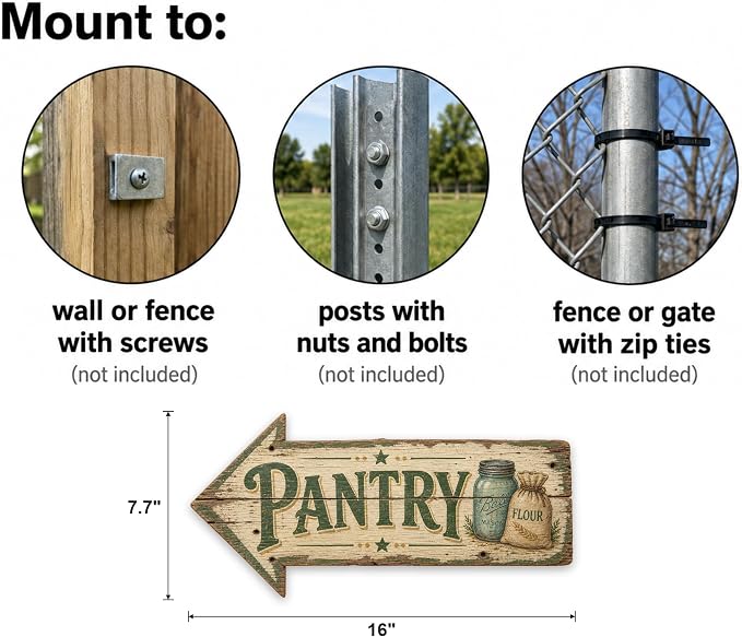 Pantry Left-Pointing Arrow Sign — Die-Cut Metal Directional Wall Decor | barnwood look, rustic, durable print, ready to hang - Image 3