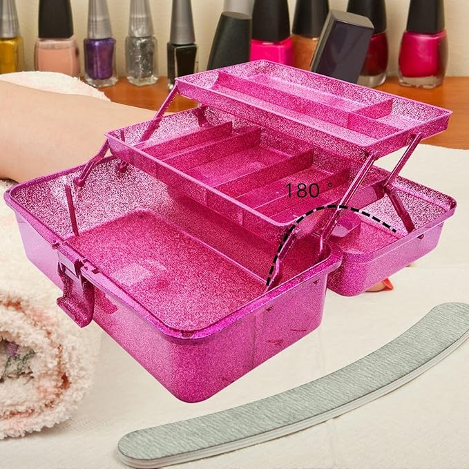 Saim Storage Bins,Three-Layer Multipurpose Art & Craft Storage Container,Carry Tackle Organizer,Medicine Cosmetic Art Supply Box for Art Supply Makeup Hair Accessories Painting Tools - Hot Pink