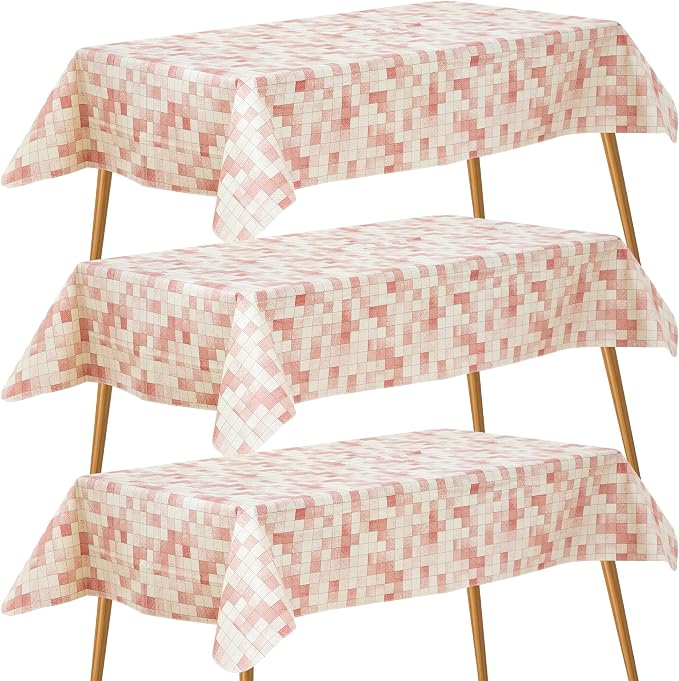 FIFTY FEET 70X52 Inch Square Tablecloth, Vinyl Tablecloth with Flannel Backing Waterproof Table Cloth, Spill Proof Picnic Table Cover for Outdoor/Indoor/Camping/Dining(Red Plaid) - 3 Packs by FIFTYFEET