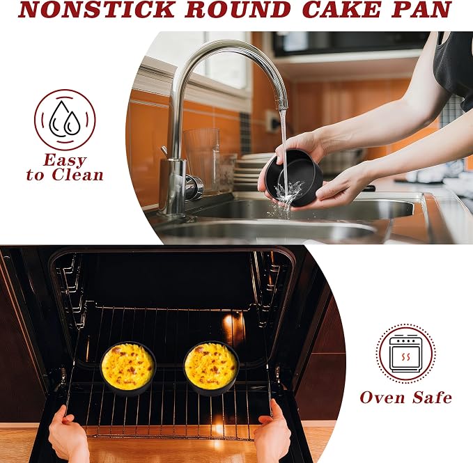 E-far 5 Inch Cake Pan Set of 3, Nonstick Stainless Steel Small Baking Pans Tins, Round Bakeware for Layer Cakes, Stainless Steel Core & Non-Toxic Coating, Straight Side & 2 Inch Deep - Image 7