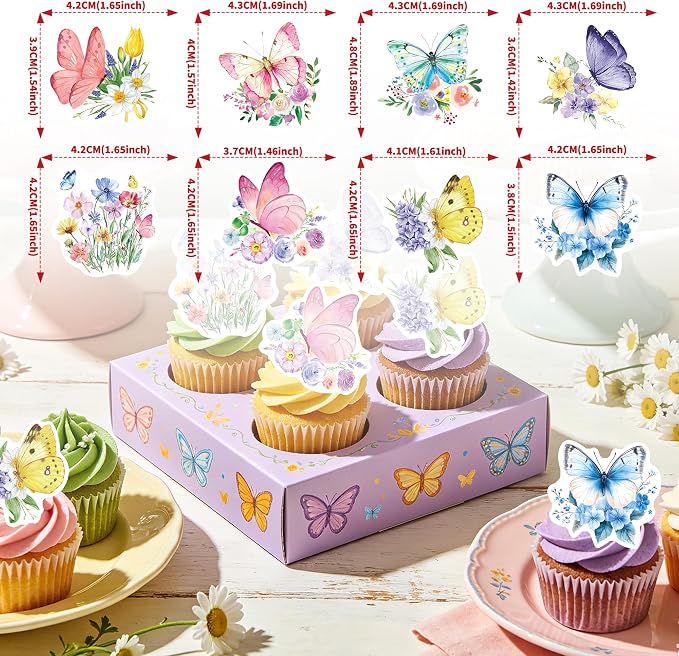 72Pcs Edible Butterfly Flower Cupcake Toppers Wildflower Cupcake Toppers Baby Shower Girl Butterfly Flower Floral Birthday Party Decoration Supplies - Image 6