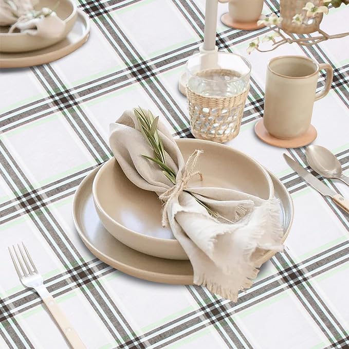 FIFTY FEET 70 * 52 Inch Rectangle Tablecloth, Vinyl Tablecloth with Flannel Backing for Rectangle Tables Waterproof, Spill Proof Plastic Picnic Table Cover for Dining/Camping/Indoor/Outdoor(Plaid-C) - Image 2