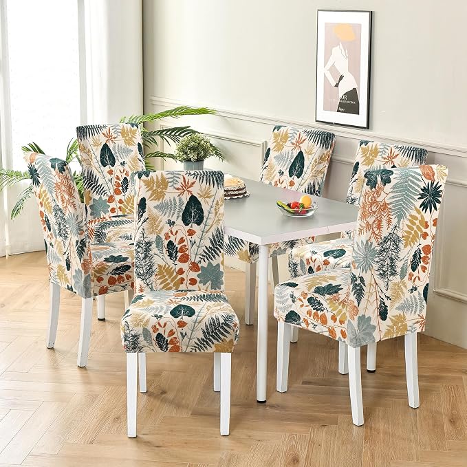 Fuloon Dining Chair Slipcover, Stretch Parson Chair Protector for Home | Printed Cluster Leaves, Set of 4, Super Fit, Washable, Suits for Hotel, Dining Room, Ceremony, Banquet Party - Image 2