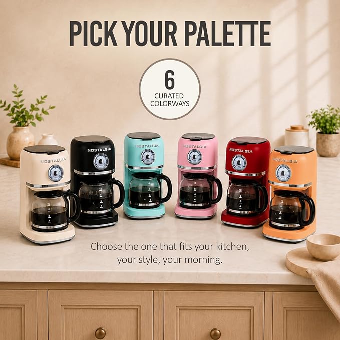 Nostalgia Classic Retro 10 Cup Coffee Maker - One-Touch Drip Brew, Reusable Filter - Anti-Drip, Auto Shutoff, & Time Display - Dishwasher Safe 50 oz Carafe - Pink - Image 8