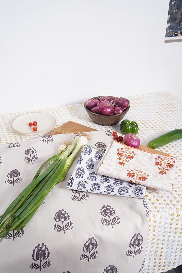 Printed Kitchen Dish Bar and Tea Towels Cotton, 18x28 inch with Trims, Cotton Dish Towel Sets (Multicolor Motif, Set of 3) - Image 7