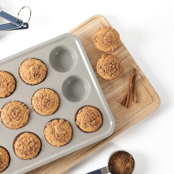 Calphalon Legacy 12 Cup Nonstick PFA Free Cupcake Muffin Pan Baking Pan in Taupe, Heavy Gauge Steel Bakeware for Even Heating, Oven Safe Muffin Tray for Cupcakes - Image 8