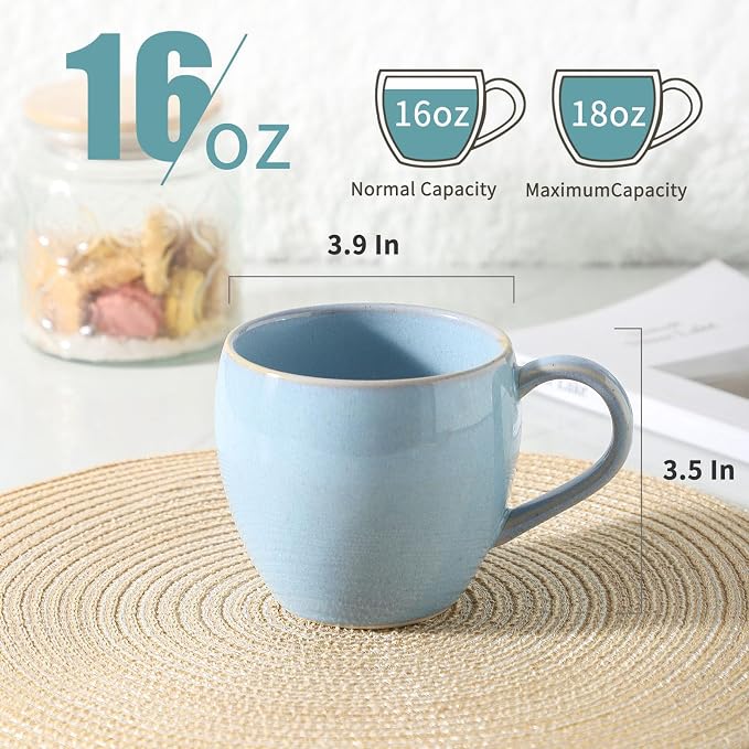 Coffee Mugs Set of 4, Stoneware 16 Oz Coffee Mugs for Cappuccino Latte Cocoa and Tea, Ceramic Coffee Cups with Handle,Sky Bule Mugs for Housewarming Gifts, Microwave and Dishwasher Safe - Image 3