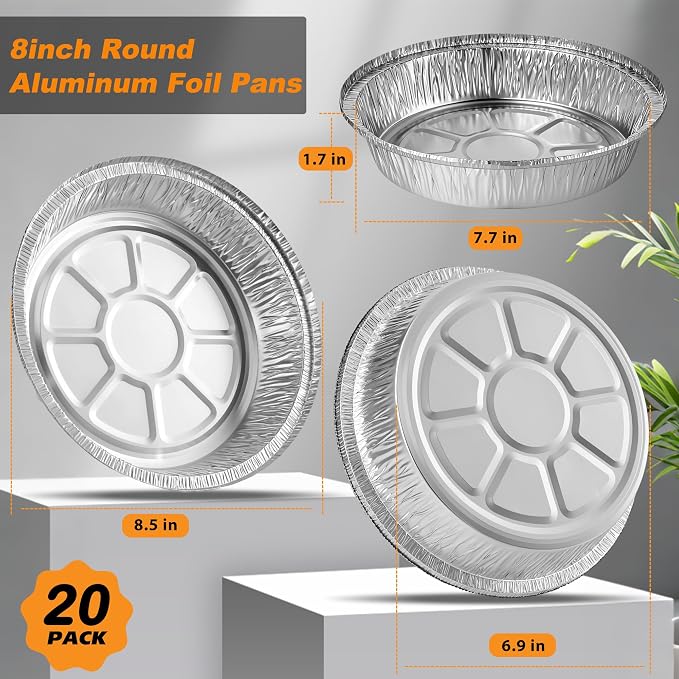 8" Round Aluminum Pans Pie Tins - 20 Pack Disposable Foil Baking Pans for Pies, Pot Pies, Quiche, Tarts and Casseroles, Oven/Freezer Safe Cake Baking Pans - Image 6