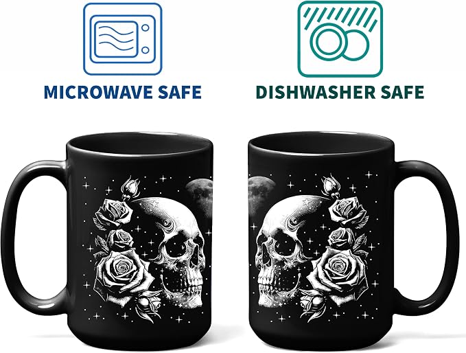 Skull Mug 15oz Goth Gift for Women - Christmas Mugs Witch Gifts for Women Skull Gifts for Men Unique - Gothic Coffee Mug - Witch, Goth Decor Christmas Cup With Skulls Cup Gothic Gift for Men, Dad, Mom - Image 5