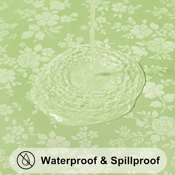 Smiry Round Waterproof Heavy Duty Vinyl Tablecloths, 60 x 60 Inch | Wipeable Washable Floral Embossed Table Cover for Kitchen and Dining Room, Indoor & Outdoor Use, Sage Green - Image 2