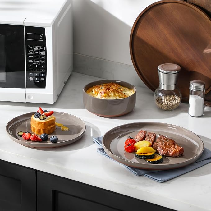 MALACASA Plates and Bowls Sets, 18 Pieces Modern Ceramic Dinnerware Set for 6 Kitchen Dinner Set Stoneware Dishware Dishes Set Microwave and Dishwasher Safe, Brown, Series TARA - Image 8