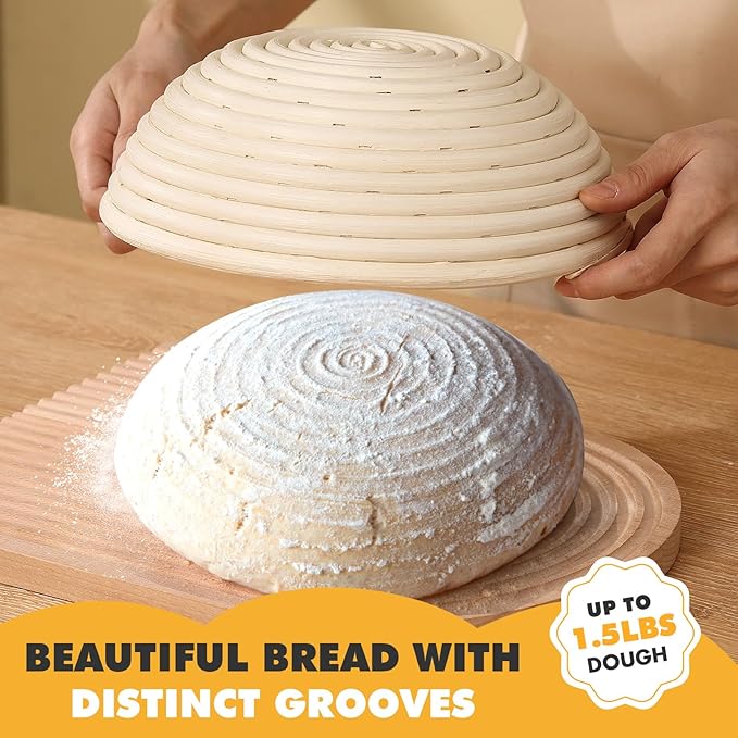 Sourdough Bread Baking Supplies, Sourdough Starter Kit, 9 Inch Round Banneton Basket Set, Sourdough Tools Kit for Beginner and Professional Bakers, Bread Making Tools for Baking
