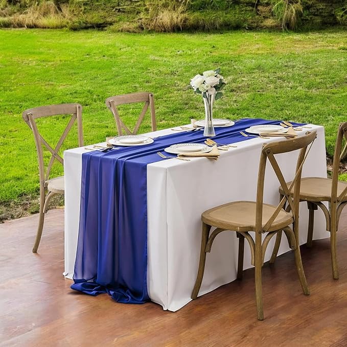 Pack of 12 | Royal Blue | 14ft Chiffon Table Runner 29x170 Inches Long Romantic Rustic Sheer Gauze Runner for Wedding Bridal Shower Birthday Banquets Engagement Spring Easter Boho Decorations - Image 6