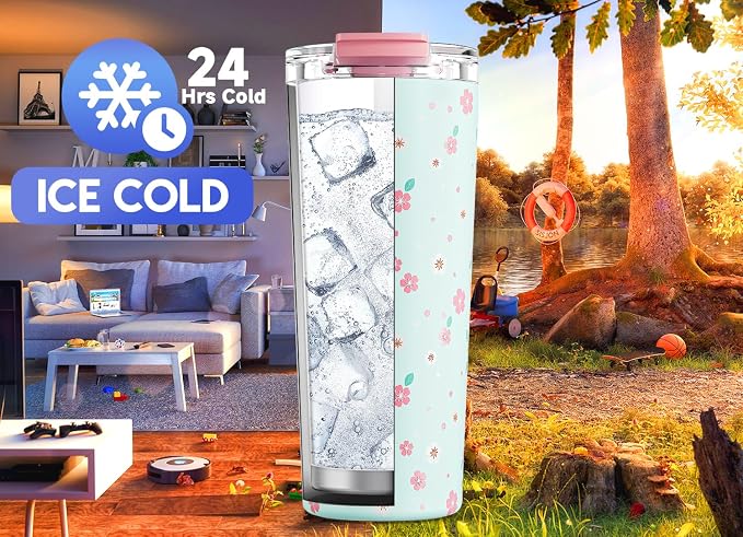 Meoky 24 oz Insulated Travel Coffee Mug: Leak Proof Lid, Mint Petal | Stainless Steel Coffee Tumbler, Keeps Hot for 8 Hours or Cold for 24 Hours, Fits in Car Cup Holder, BPA Free - Image 4