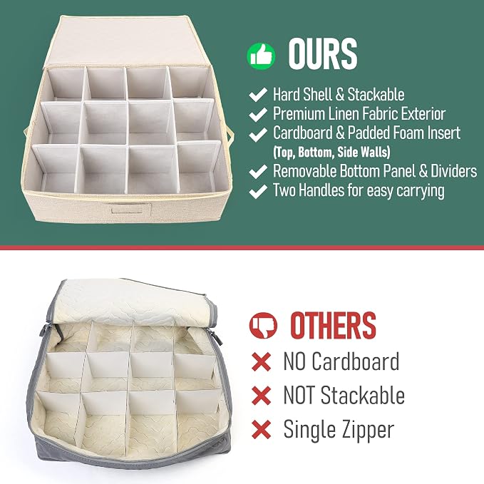 LotFancy Cup and Mug Storage Box, Hard Shell, China Coffee Mug Storage Container for Moving, Holds 12 Tea Cups, with Dividers & Handles, Beige - Image 2