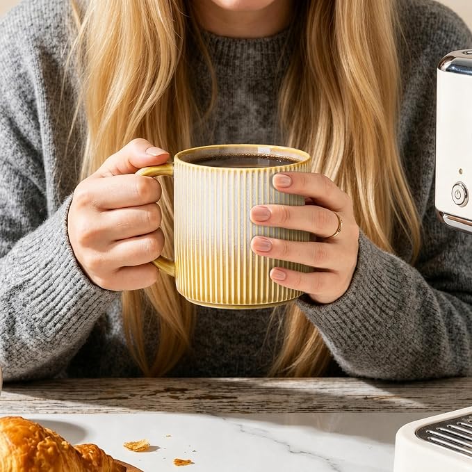 theterra Ceramic Coffee Mugs Set of 6, 14.2 oz Coffee Cups with Handle | Handmade, Suitable for Latte, Tea, Milk, Beer & Hot Cocoa, Autumn Haze - Image 7