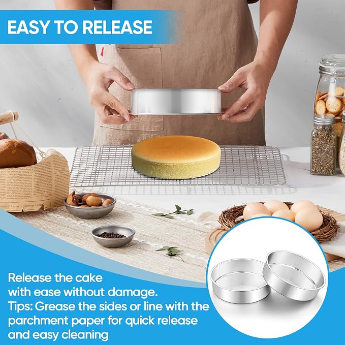 TeamFar 7 Inch Cake Pan, Stainless Steel Round Layer Cake Baking Pan | Baking Tin for Birthday Wedding, Non-Toxic & Heavy-Duty, Mirror Finish & Leak Proof, Oven & Dishwasher Safe - Image 4