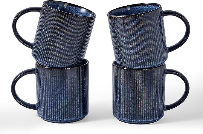 famiware Coffee Mug Set for 4, Star 16 oz Catering Mugs Cup Set with Handle for Coffee, Tea, Cocoa, Milk - Ceramic Stoneware Drinkware Set, Nebulas Blue by Famiware