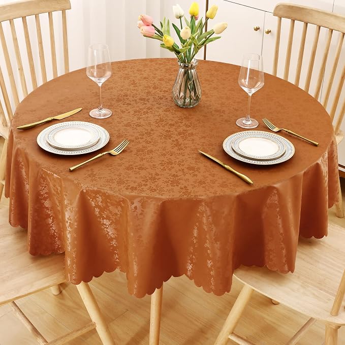 Smiry Round Waterproof Heavy Duty Vinyl Tablecloths, 60 x 60 Inch | Wipeable Washable Floral Embossed Table Cover for Kitchen and Dining Room, Indoor & Outdoor Use, Bronze by Smiry