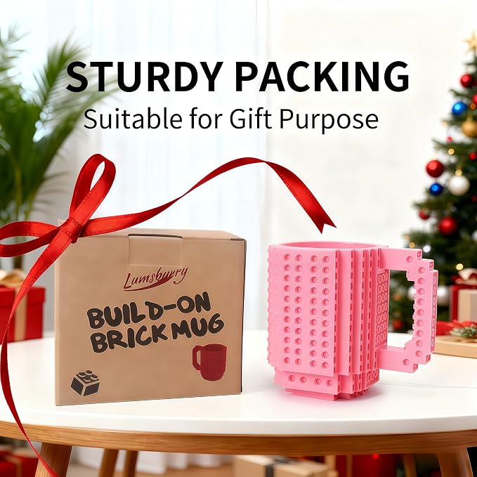 Lumsburry Build-on Brick Coffee Mug, Funny DIY Unique Novelty Drinking Cup | Building Blocks Creative Mug, for Men Women Kids Dad Mom, Present Exchange Ideas, Xmas Birthday White Elephant(Pink) - Image 7