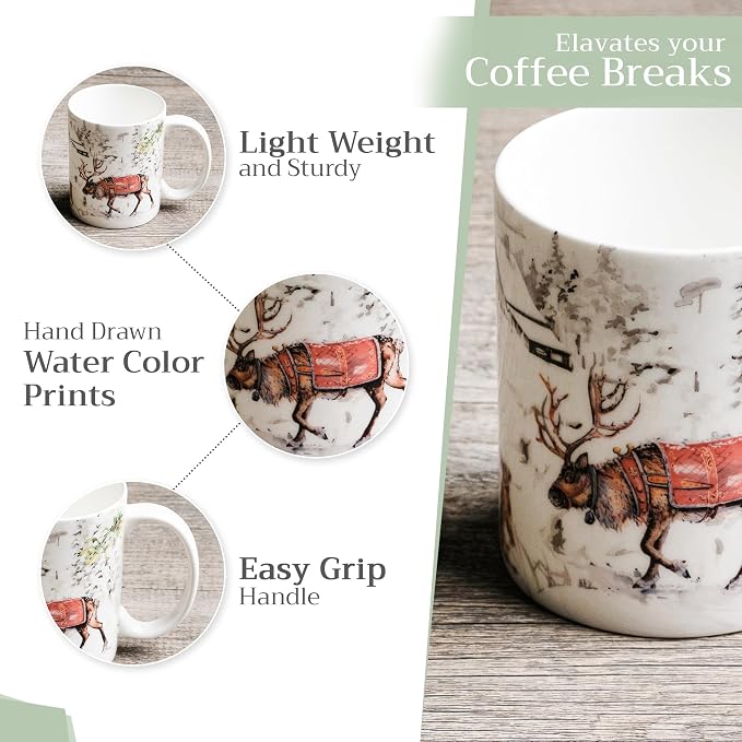 Maison d' Hermine Coffee Mug with Handles Tea Cups (15 Ounce, Pack of 1) | Fine Bone China Coffee Mugs for Hot Beverages Cappuccino Latte Home Hotel Spring Summer -Christmas Tradition - Reindeer - Image 5