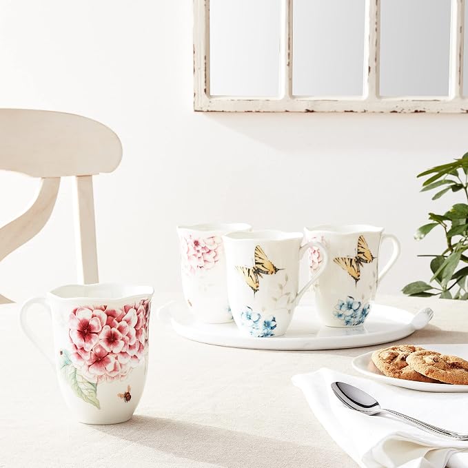 Lenox Butterfly Meadow Hydrangea 4-Piece Porcelain Mug Set, 4 Count (Pack of 1), Multi - Image 2