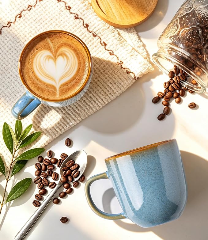 LERATIO Ceramic Coffee Mugs Set of 6,12oz Handmade Coffee Mugs Set with Large Handle for Cappuccino/Latte/Tea/Hot Cocoa,Dishwasher & Microwave Safe-Ocean Blue - Image 3
