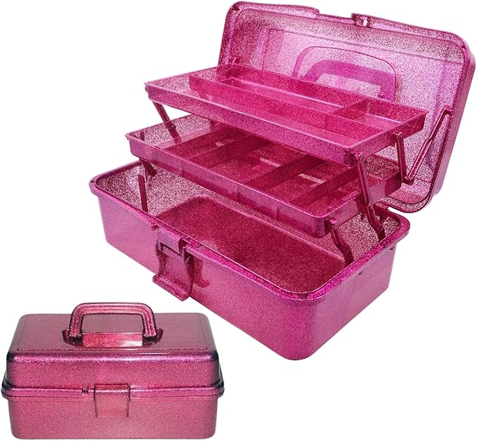 Saim Storage Bins,Three-Layer Multipurpose Art & Craft Storage Container,Carry Tackle Organizer,Medicine Cosmetic Art Supply Box for Art Supply Makeup Hair Accessories Painting Tools - Hot Pink