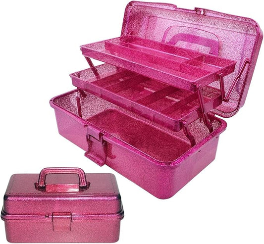 Saim Storage Bins,Three-Layer Multipurpose Art & Craft Storage Container,Carry Tackle Organizer,Medicine Cosmetic Art Supply Box for Art Supply Makeup Hair Accessories Painting Tools - Hot Pink
