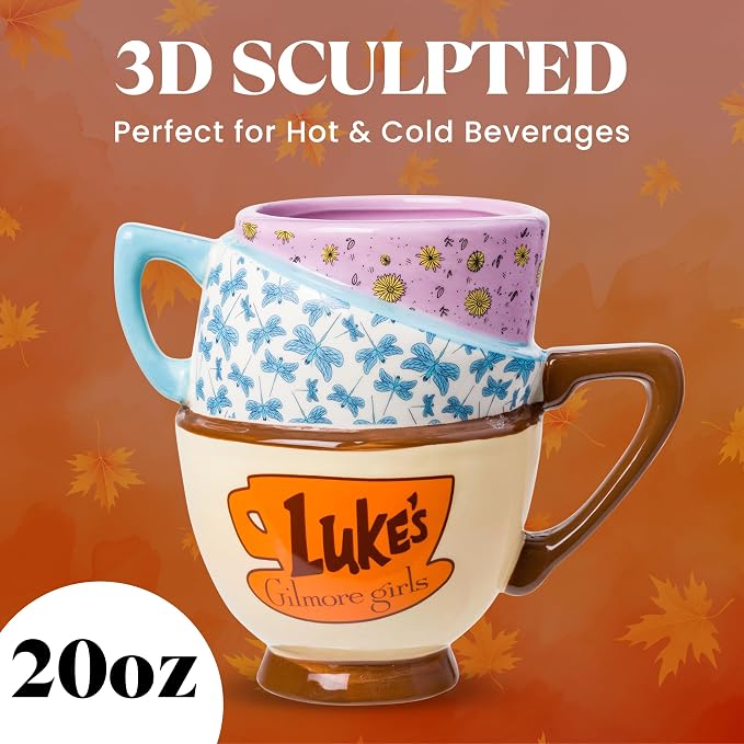 Silver Buffalo Gilmore Girls Stars Hollow Locations, 3D Sculpted Mug, 20oz | Destination, Luke's Diner, Doose's Market and Dragonfly Inn, Ceramic Stacked Teacup, 0.59 Liters - Image 2