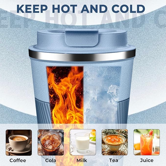 Insulated Coffee Tumbler 12 oz, Stainless Steel Coffee Mug with Lids, Travel Coffee Mug Leak Proof, Double Wall Vacuum Insulated Reusable Coffee Cup, Keep Drinks Hot and Cold (Sky Blue, 12 Ounces) - Image 5