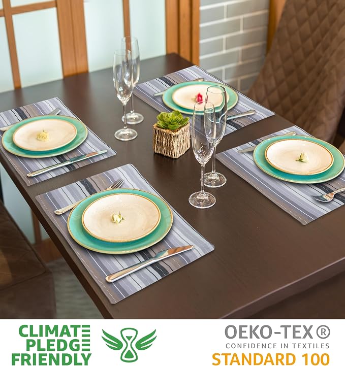 Urban Villa Two Tone Placemat Cotton Tablemat 14x20 (Set of 6) Greymulti - Image 2