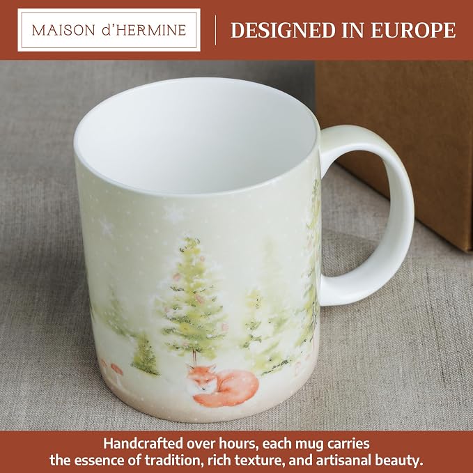 Maison d' Hermine Coffee Mug with Handles Tea Cups (12 Ounce, Pack of 2) | Fine Bone China Coffee Mugs for Hot Beverages Cappuccino Latte Home Restaurant Hotel Spring Summer -Winter Morning - Image 2