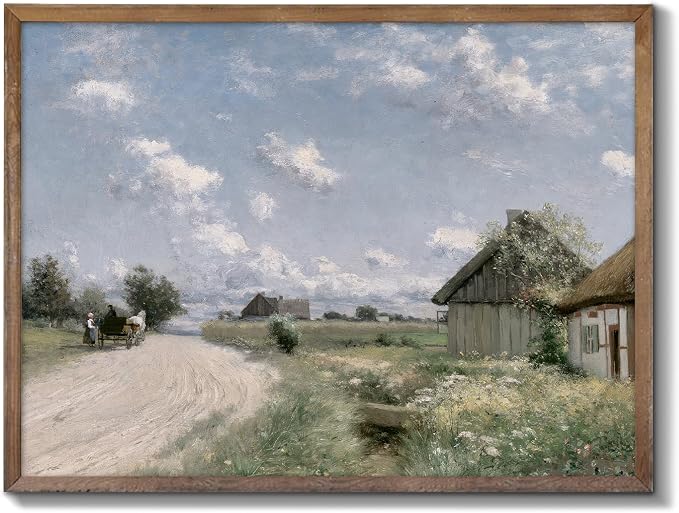 XOCUUI Vintage Cottage Wall Art, Landscape Wall Art Prints, Old Cottages Countryside Landscape Decor, 8" X 10" Unframed Canvas Prints Decorations for Living Room Home Farmhouse Bathroom Decor by XOCUUI
