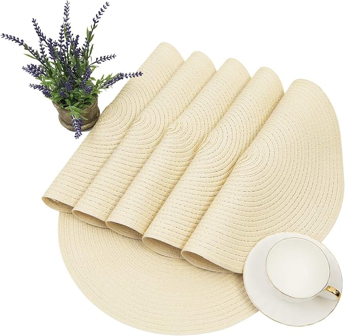 SHACOS Round Braided Placemats Set of 6 Round Table Place Mats for Dining Tables 15 inch (Cream, 6) - Image 6