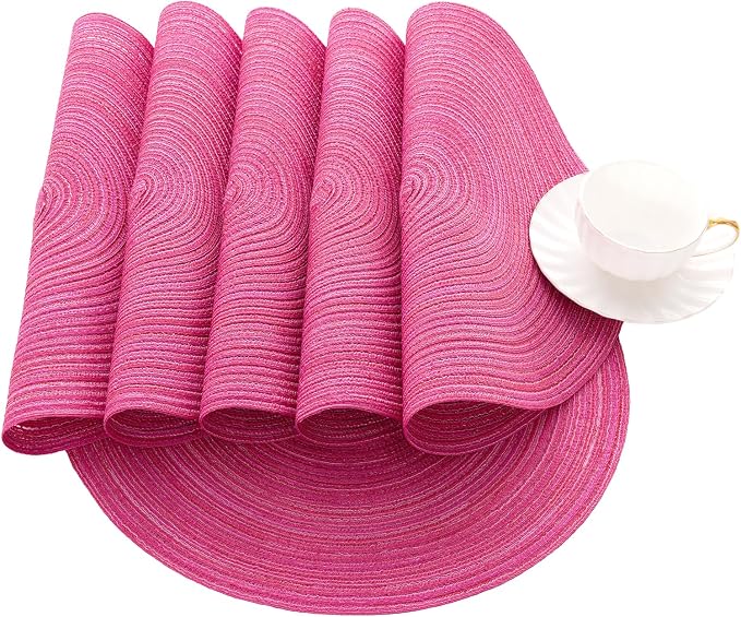 SHACOS Round Placemats Set of 4 Round Table Placemats Braided Cotton Place Mats 15 inch for Kitchen Dining Table Holiday Party (Hot Pink, 4) - Image 8