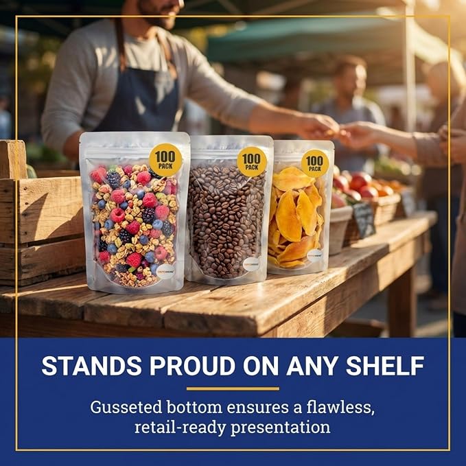 Stand Up Pouch Bags, 6" x 9", Heavy Duty, 100 Pack, Clear Front with Aluminum Foil Back - Resealable Ziplock and Heat Sealable for Food Storage - Image 3