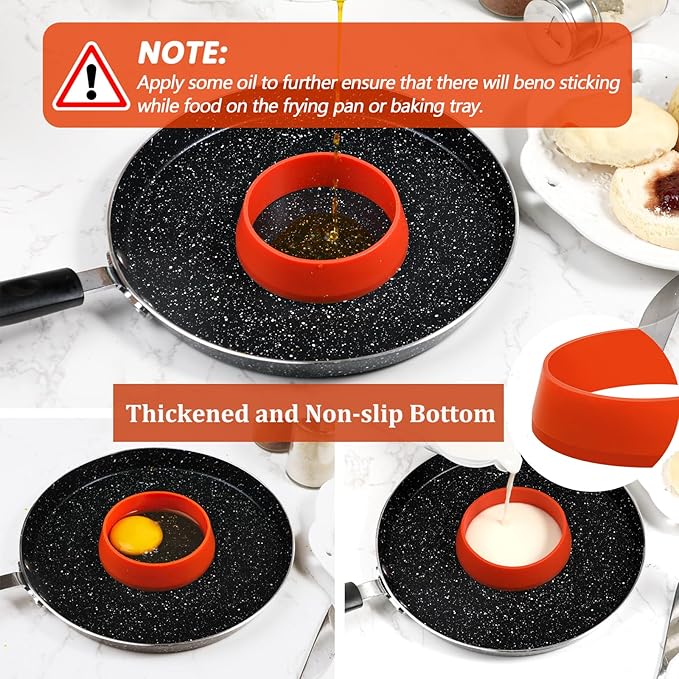 KOLUTI 6 Pack 3.15 Inch Nonstick Silicone English Muffin Rings, Durable Round Frying Egg Patty Omelette Cooker Mold, Circle Ring for Crumpet Pancake Pastry Cookie Baking, BPA Free and 3 Colors