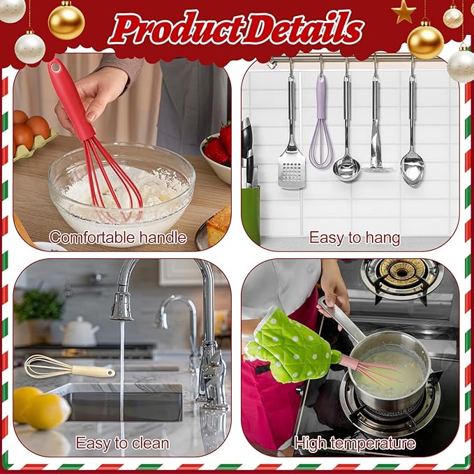 36Pcs Christmas Whisk Gift Silicone Whisk for Cooking Mini Whi-sk Baking Gifts Sets Milk Egg Frother for Blending Whisking Beating Stirring Baking