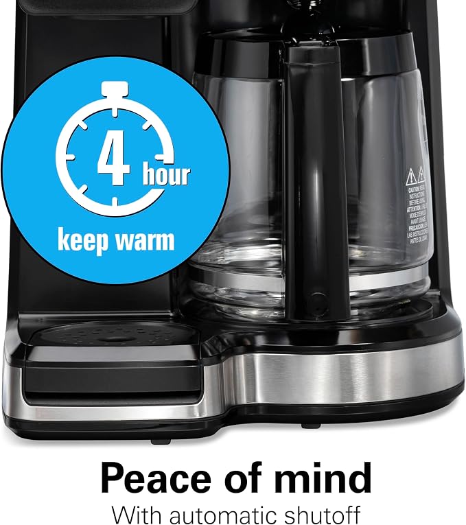 Hamilton Beach 2-Way Drip Coffee Maker & Single Serve Coffee Machine | Hot & Iced Coffee Maker| 12 Cup Glass Carafe| AquaFlow Showerhead | Auto Pause & Pour | Black |47500J - Image 7