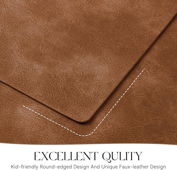 MOSAYT Vinyl Placemats Set of 12-12 X 17 Inch - Faux Leather 100% Waterproof Oil-Proof Wipeable PU Place Mats, Heat Resistant Reversible Table Mats for Kitchen, Dining, Outdoor, Reddish Brown - Image 5