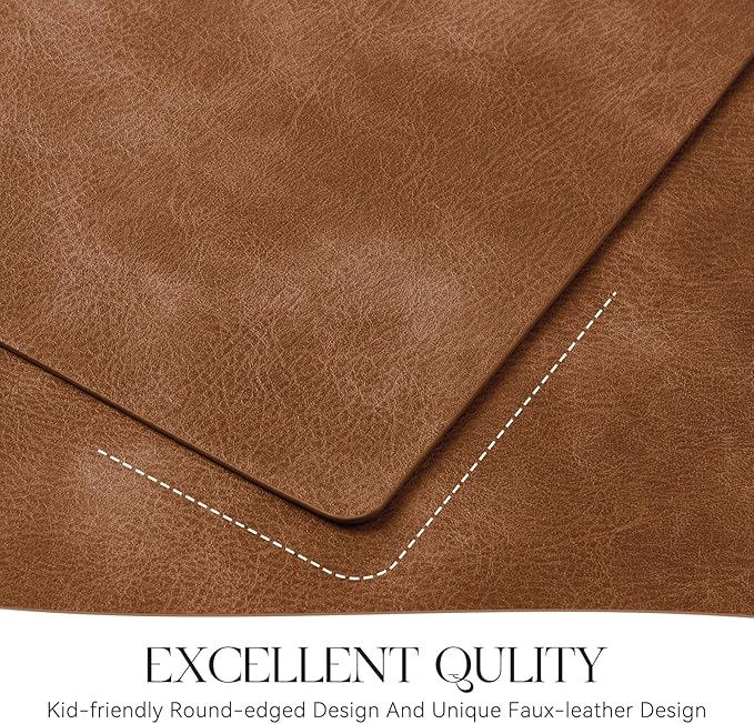 MOSAYT Vinyl Placemats Set of 8-12 X 17 Inch - Faux Leather 100% Waterproof Oil-Proof Wipeable PU Place Mats, Heat Resistant Reversible Table Mats for Kitchen, Dining, Outdoor, Reddish Brown - Image 5