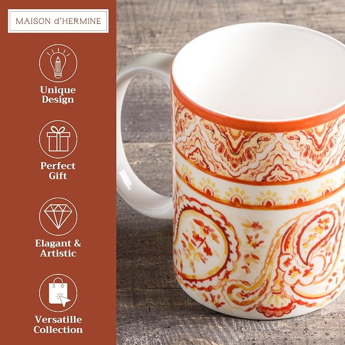 Maison d' Hermine Coffee Mug with Handles Tea Cups (15 Ounce, Pack of 1) | Fine Bone China Coffee Mugs for Hot Beverages Cappuccino Latte Home Hotel Spring Summer -Palatial Paisley - Indian Summer - Image 2