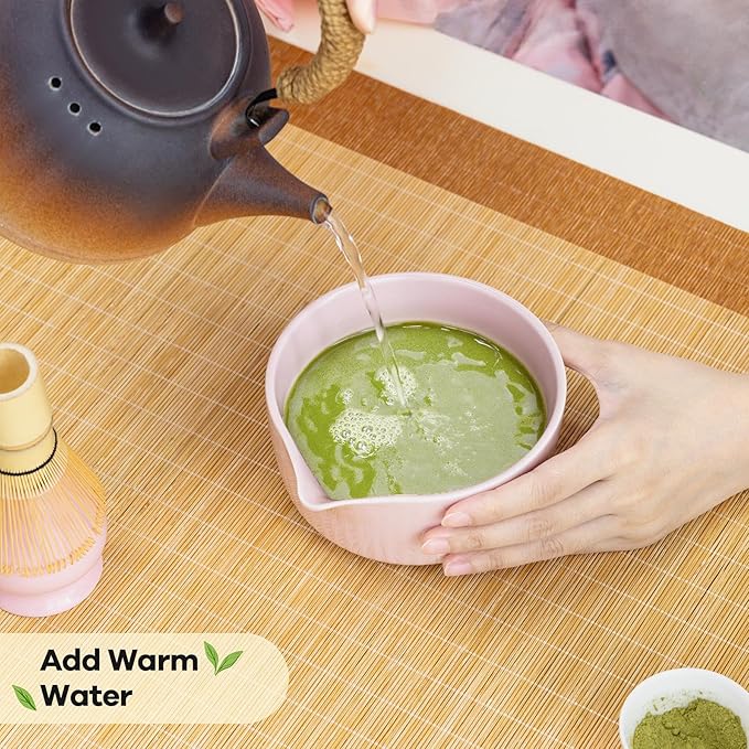 Traditional Matcha Bowl with Spout, Ceramic Matcha Tea Bowl (Chawan), Matcha Mixing Bowl for Whisking Matcha, Pink