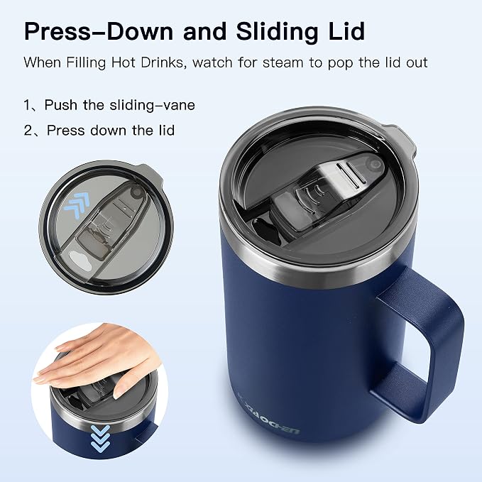 KXIAOCHEN 20oz Insulated Coffee Mug with Lid, Stainless Steel Coffee Cup, Double Wall Vacuum Coffee Tumbler with Handle, Premium Thermal Travel Coffee Mug (Blue Navy Purple 2Pack) - Image 4
