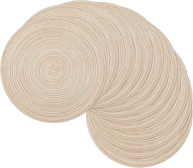 SHACOS 15 inch Beige Round Placemats Set of 12 for Dining Table Woven Braided Circle Place Mats Kitchen Placemat Washable Table Mats by SHACOS